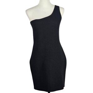 Babaton Aritzia Sculpt Knit Mini Dress Sz XL Black One Shoulder Ribbed Bodycon
